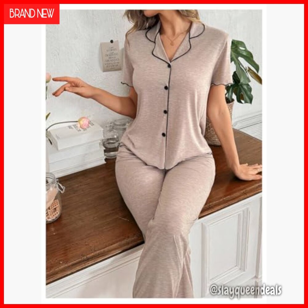 Soft Button Down Pajama Set Short Sleeve Shirt Pants Lounge Sleepwear - Picture 5 of 5